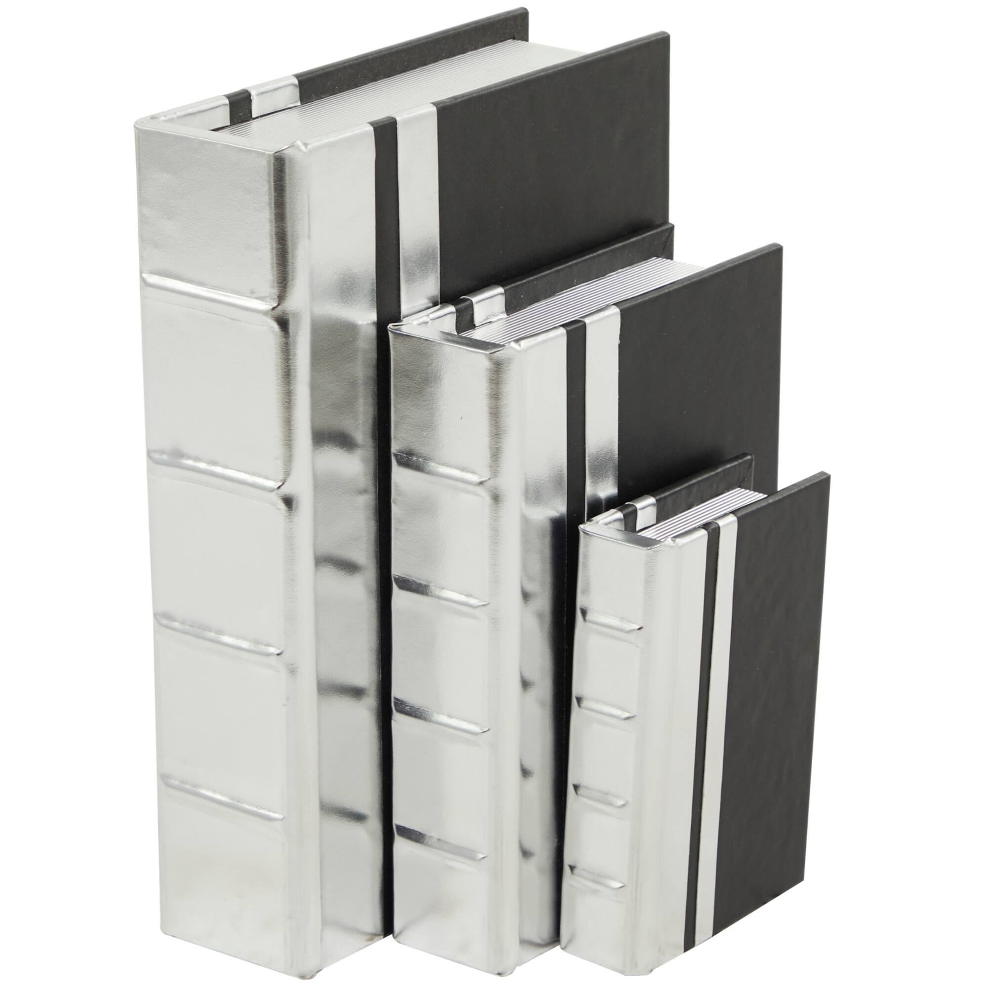 CosmoLiving by Cosmopolitan Silver Faux Leather Faux Book Box with Metallic Finish Set